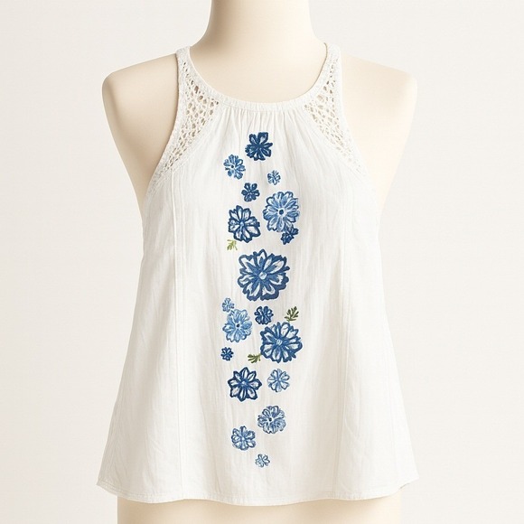 Abercrombie & Fitch Tops - Abercrombie Fitch Y2K Floral Lace Fairy Embroidered Tank White Size S Boho Indie